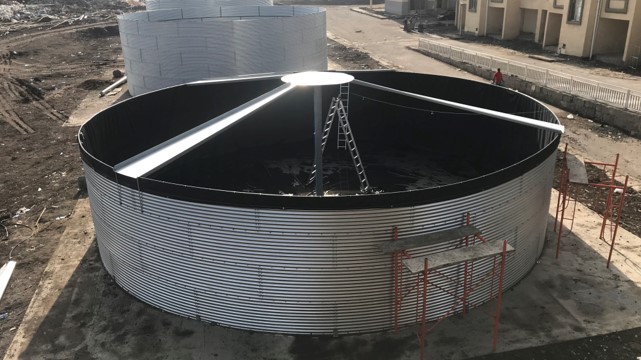 Image of two steel tanks erected for Ethopian Airlines